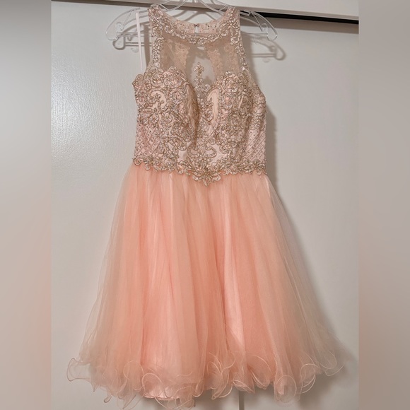 dama dresses rose gold Dancing Queen 1628 Rose Gold Quince Dress– PromGirl